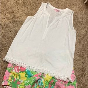 White Lilly Pulitzer fringed top
